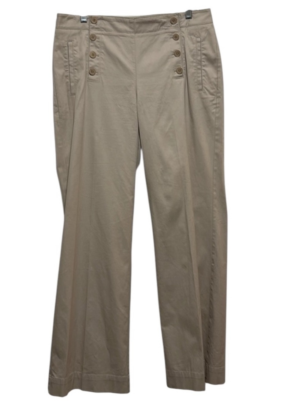Talbots Heritage Size 10 Beige High Rise Sailor Button Wide Leg Pants - Picture 2 of 10